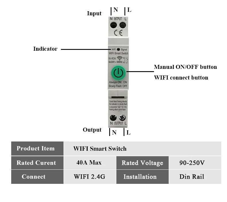 40A WiFi 1P+N switch