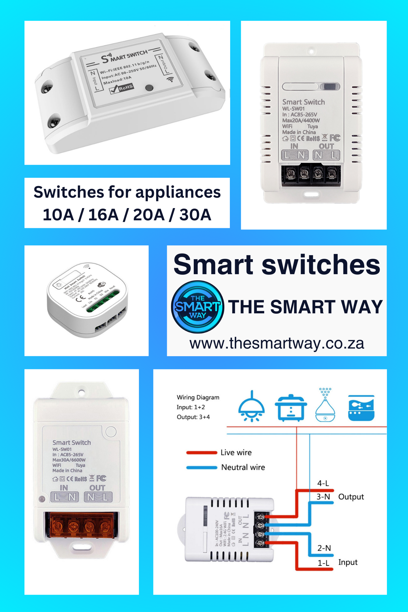Switch your electrical appliances with more ease using the Tuya / Smart Life App. Available in 10 - 30 Amp sizes
