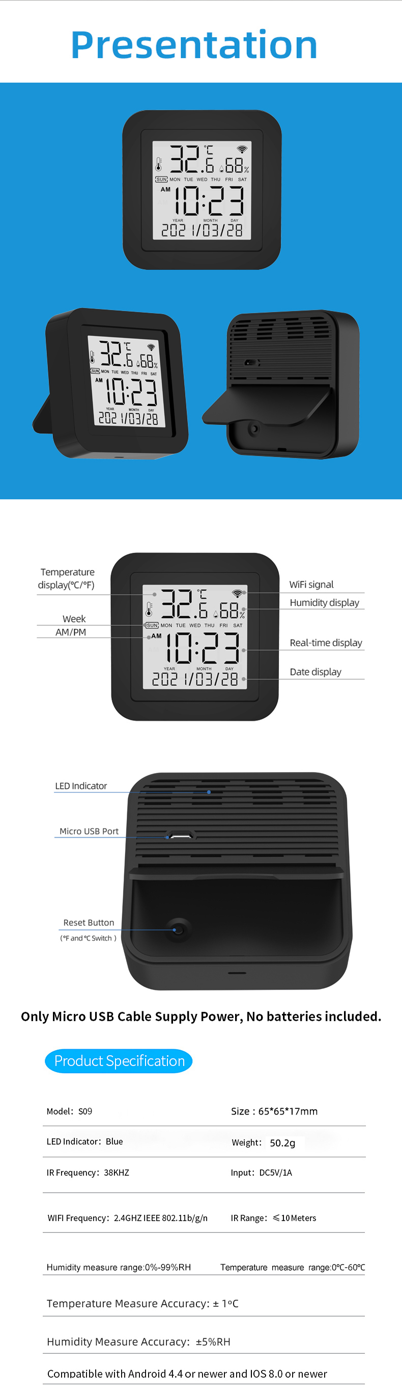 InfraRed remote control with screen for temperature & humidity